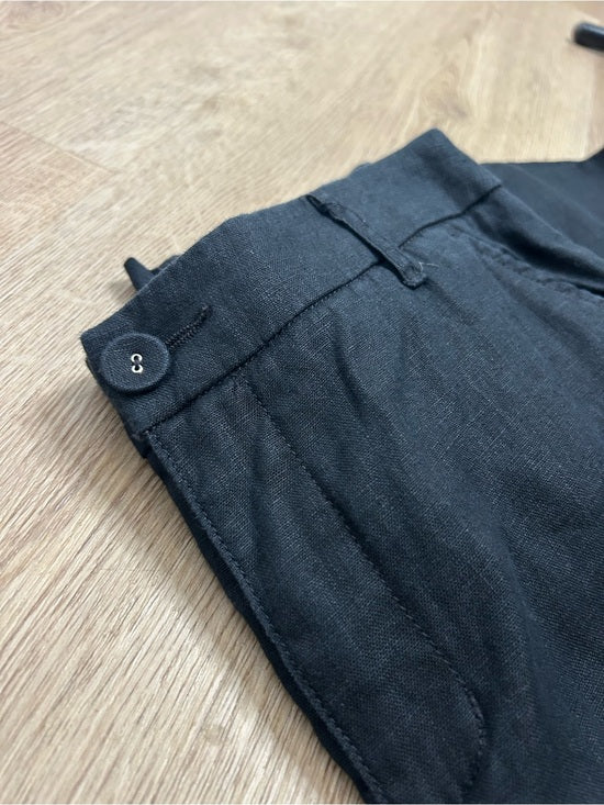 Garnet Hill 100% Linen Classic Linen Trouser Straight Leg Pant in Black