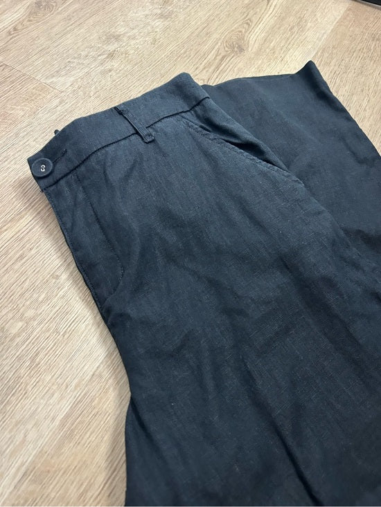 Garnet Hill 100% Linen Classic Linen Trouser Straight Leg Pant in Black
