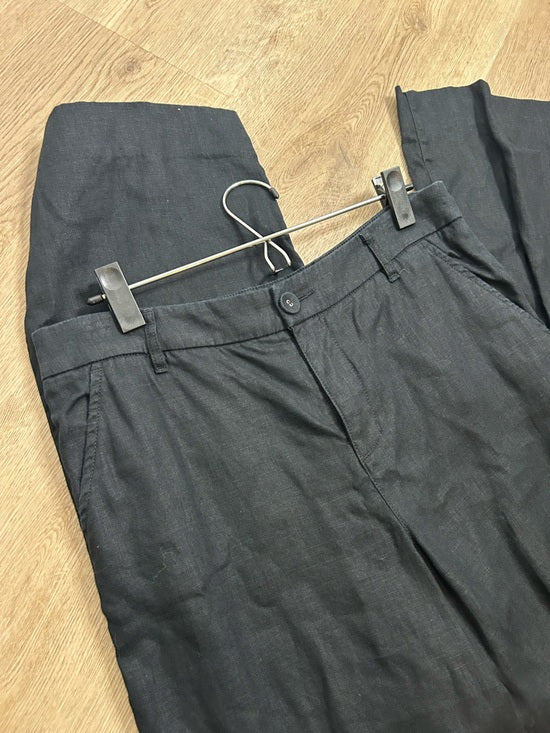 Garnet Hill 100% Linen Classic Linen Trouser Straight Leg Pant in Black