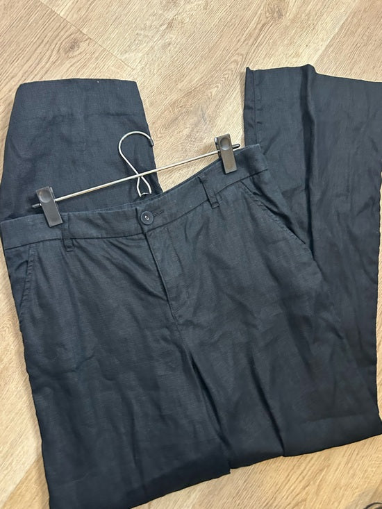 Garnet Hill 100% Linen Classic Linen Trouser Straight Leg Pant in Black