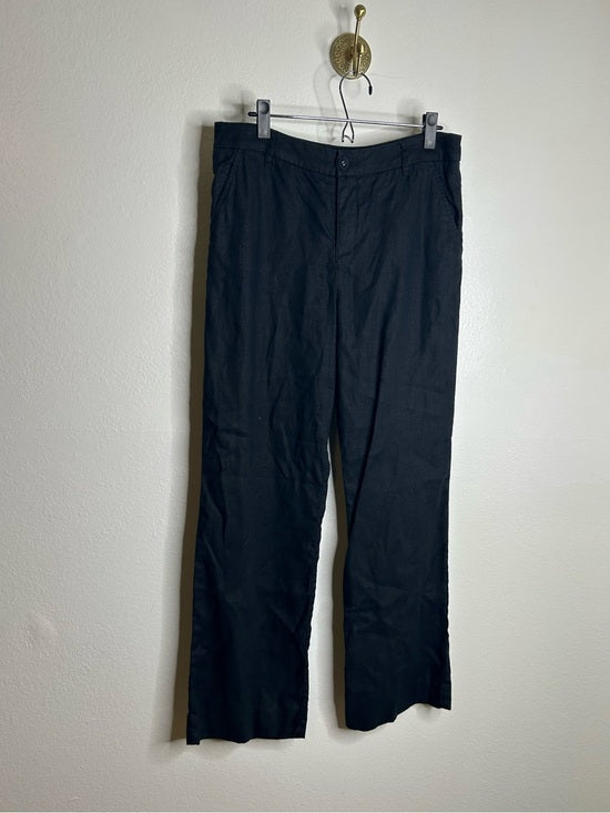Garnet Hill 100% Linen Classic Linen Trouser Straight Leg Pant in Black