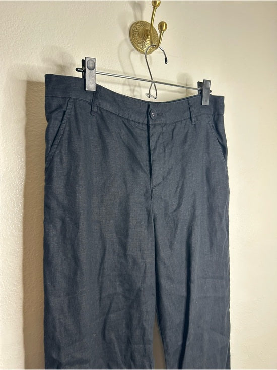 Garnet Hill 100% Linen Classic Linen Trouser Straight Leg Pant in Black