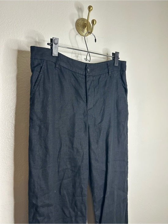 Garnet Hill 100% Linen Classic Linen Trouser Straight Leg Pant in Black