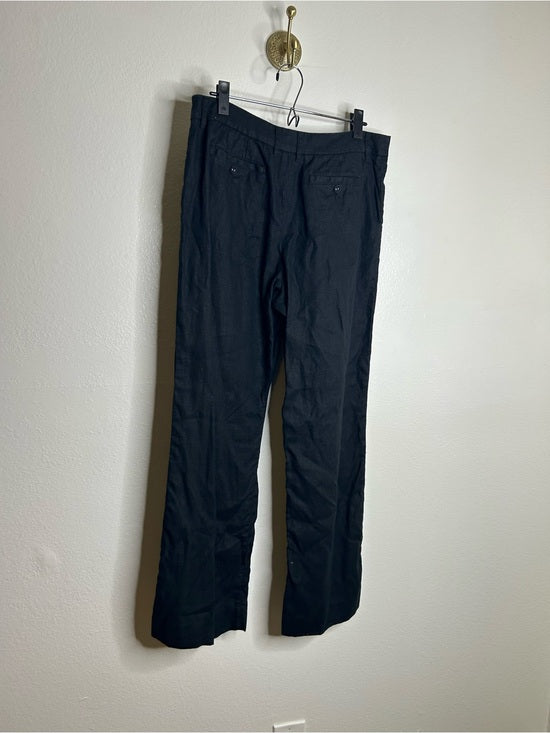 Garnet Hill 100% Linen Classic Linen Trouser Straight Leg Pant in Black