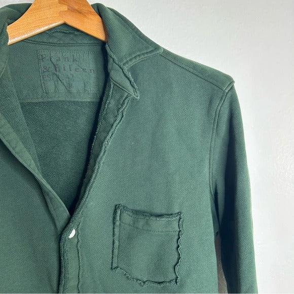 Frank &amp; Eileen 100% Cotton Eileen Triple Fleece Sweatshirt Button Down Top Green