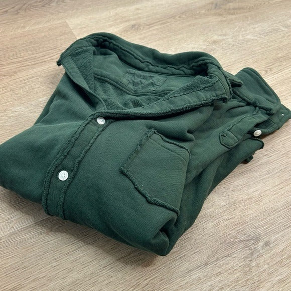Frank &amp; Eileen 100% Cotton Eileen Triple Fleece Sweatshirt Button Down Top Green