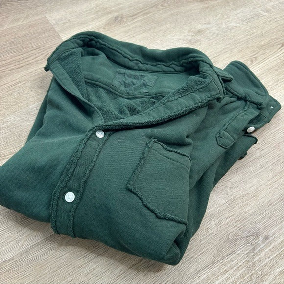Frank &amp; Eileen 100% Cotton Eileen Triple Fleece Sweatshirt Button Down Top Green
