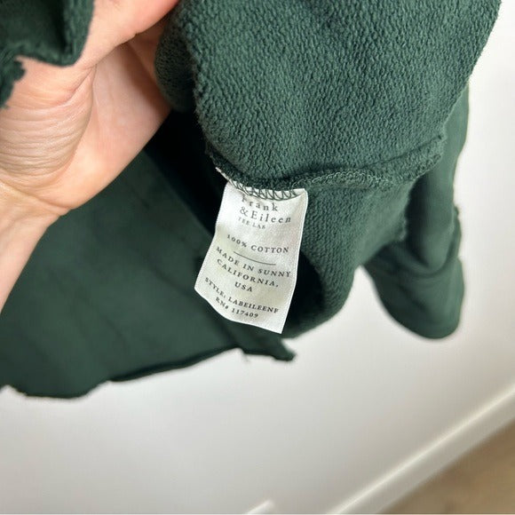 Frank &amp; Eileen 100% Cotton Eileen Triple Fleece Sweatshirt Button Down Top Green