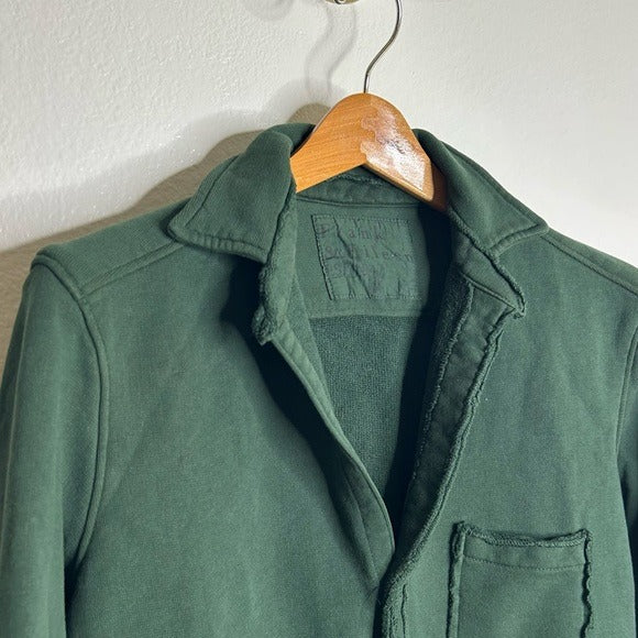 Frank &amp; Eileen 100% Cotton Eileen Triple Fleece Sweatshirt Button Down Top Green