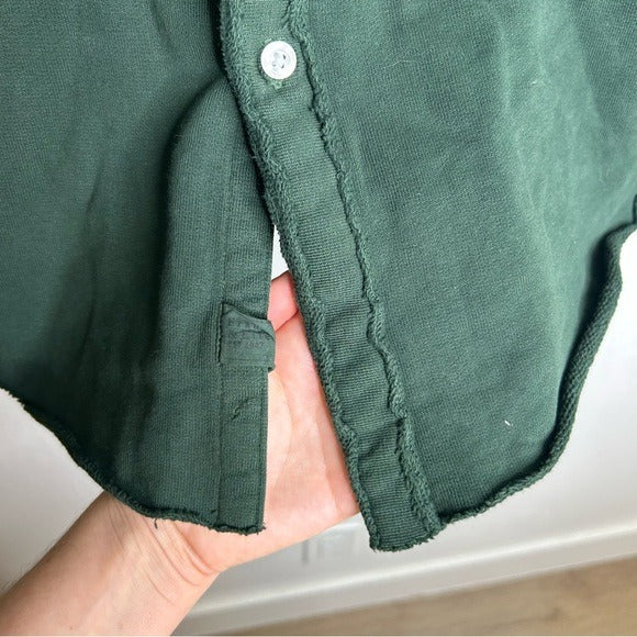 Frank &amp; Eileen 100% Cotton Eileen Triple Fleece Sweatshirt Button Down Top Green