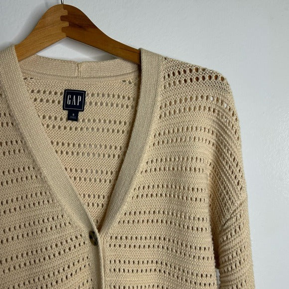 GAP 100% Cotton Crochet Textured Open Knit Button Down Cardigan Sweater