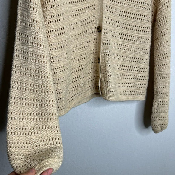 GAP 100% Cotton Crochet Textured Open Knit Button Down Cardigan Sweater