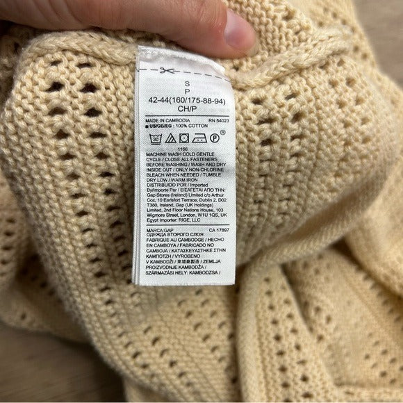 GAP 100% Cotton Crochet Textured Open Knit Button Down Cardigan Sweater