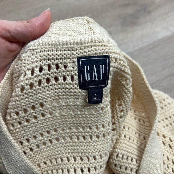 GAP 100% Cotton Crochet Textured Open Knit Button Down Cardigan Sweater