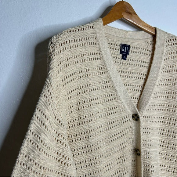 GAP 100% Cotton Crochet Textured Open Knit Button Down Cardigan Sweater