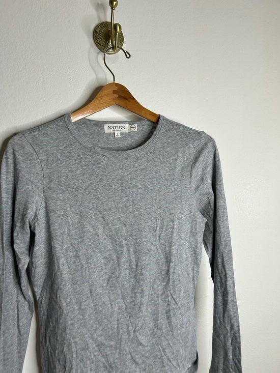 Nation Los Angeles 100% Organic Pima Cotton Gray Long Sleeve Scoop Neck Top