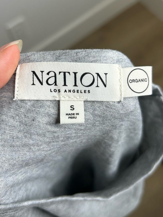Nation Los Angeles 100% Organic Pima Cotton Gray Long Sleeve Scoop Neck Top