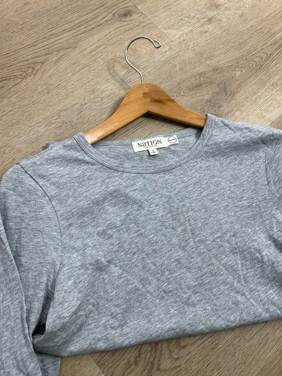 Nation Los Angeles 100% Organic Pima Cotton Gray Long Sleeve Scoop Neck Top