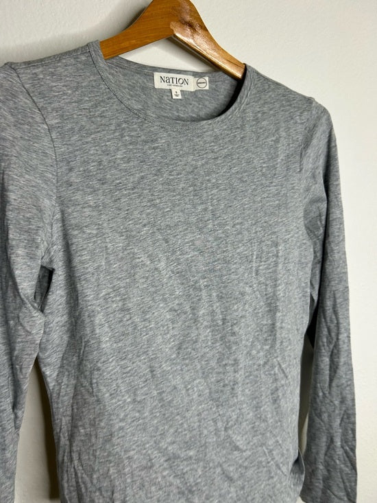 Nation Los Angeles 100% Organic Pima Cotton Gray Long Sleeve Scoop Neck Top
