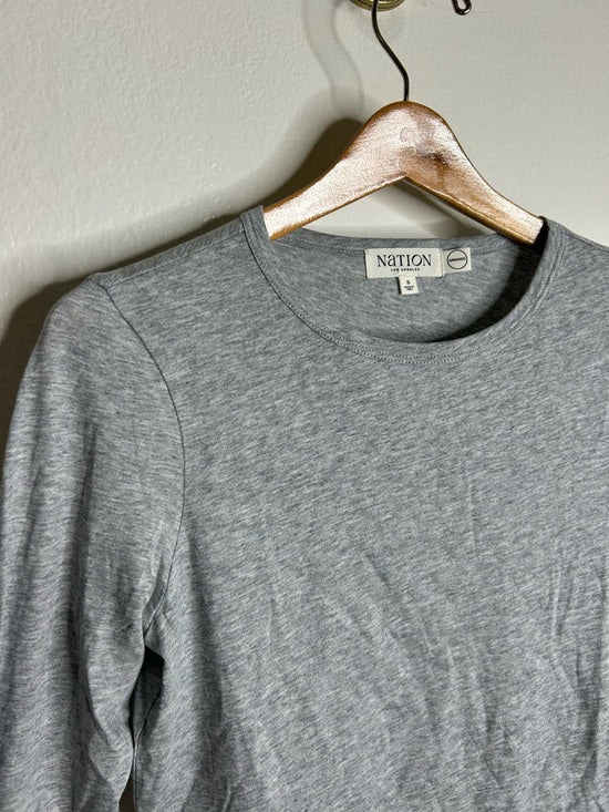 Nation Los Angeles 100% Organic Pima Cotton Gray Long Sleeve Scoop Neck Top