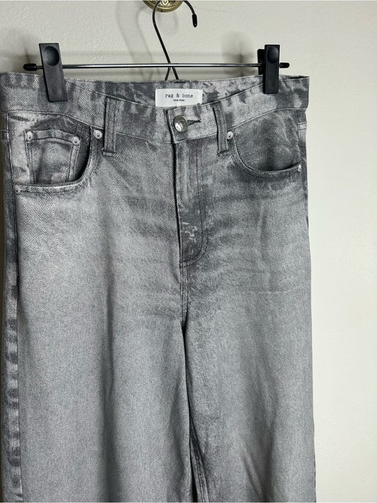Rag &amp; Bone 100% Cotton Miramar Terry Sofie Wide Leg Washed Gray Black Pant