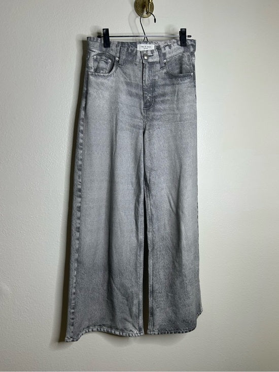 Rag &amp; Bone 100% Cotton Miramar Terry Sofie Wide Leg Washed Gray Black Pant