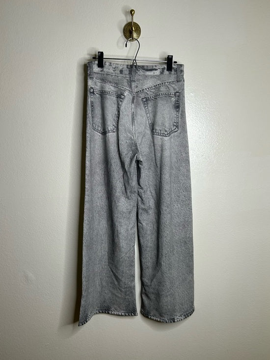 Rag &amp; Bone 100% Cotton Miramar Terry Sofie Wide Leg Washed Gray Black Pant