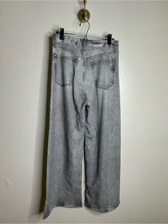 Rag &amp; Bone 100% Cotton Miramar Terry Sofie Wide Leg Washed Gray Black Pant