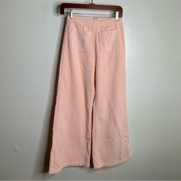 Faithfull the Brand Faithfull The Brand 100% Cotton Tove Corduory Pant in Pale Pink Wide Leg High Rise - Cotton