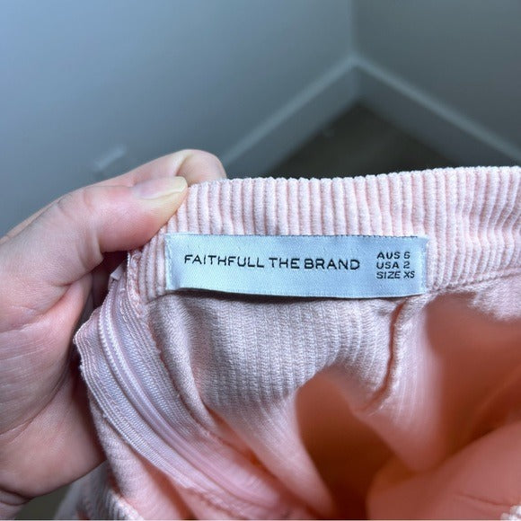 Faithfull The Brand 100% Cotton Tove Corduory Pant in Pale Pink Wide Leg High Rise