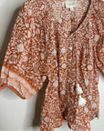 Cleobella 100% Organic Cotton Orange White Floral Button Down Short Sleeve
