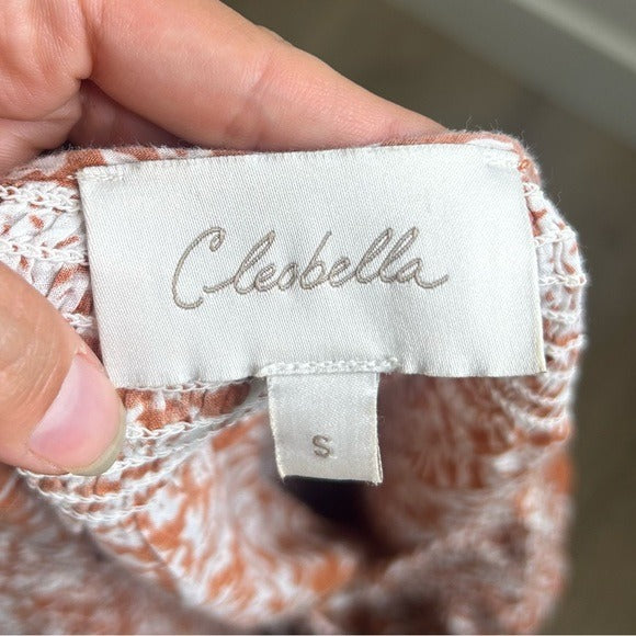 Cleobella 100% Organic Cotton Orange White Floral Button Down Short Sleeve