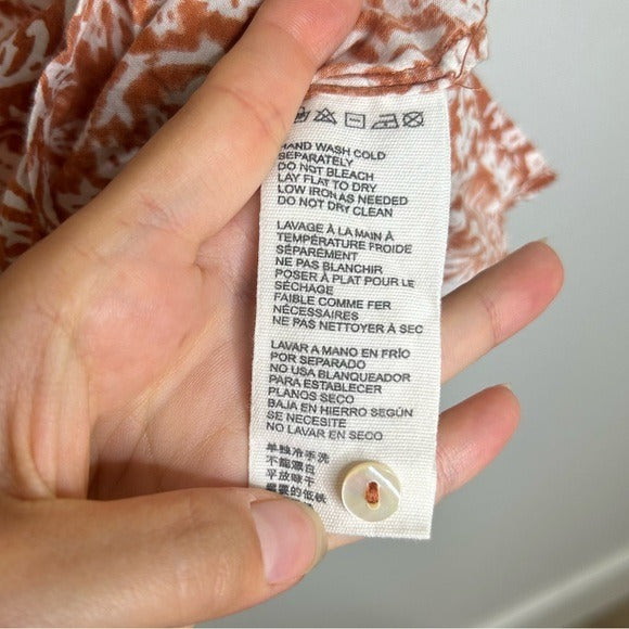 Cleobella 100% Organic Cotton Orange White Floral Button Down Short Sleeve