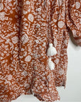 Cleobella 100% Organic Cotton Orange White Floral Button Down Short Sleeve