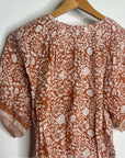 Cleobella 100% Organic Cotton Orange White Floral Button Down Short Sleeve