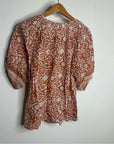 Cleobella 100% Organic Cotton Orange White Floral Button Down Short Sleeve