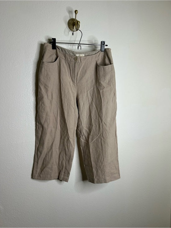 Eileen Fisher Linen Cotton Tan Cropped Wide Leg Capri Pant Medium Petite