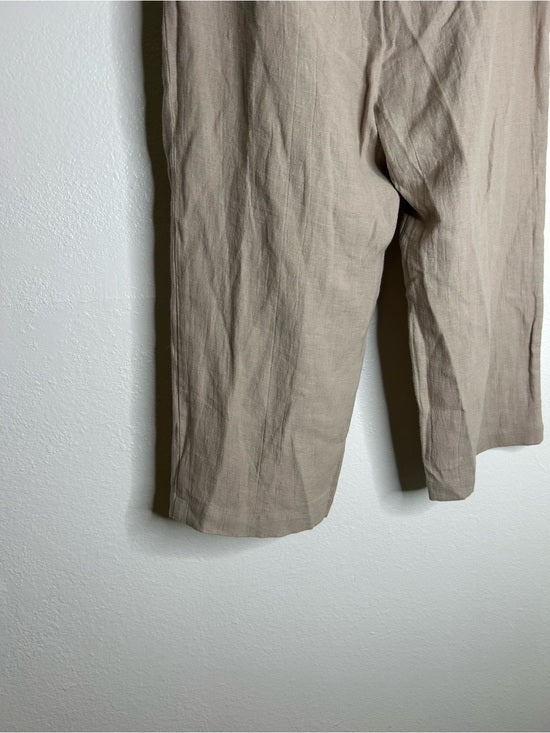 Eileen Fisher Linen Cotton Tan Cropped Wide Leg Capri Pant Medium Petite