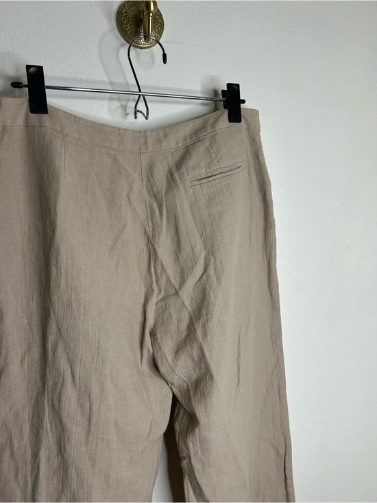 Eileen Fisher Linen Cotton Tan Cropped Wide Leg Capri Pant Medium Petite