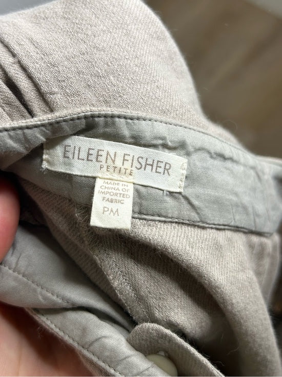 Eileen Fisher Linen Cotton Tan Cropped Wide Leg Capri Pant Medium Petite