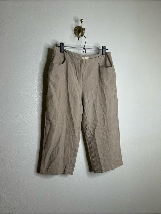 Eileen Fisher Linen Cotton Tan Cropped Wide Leg Capri Pant Medium Petite