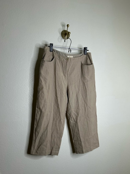Eileen Fisher Linen Cotton Tan Cropped Wide Leg Capri Pant Medium Petite