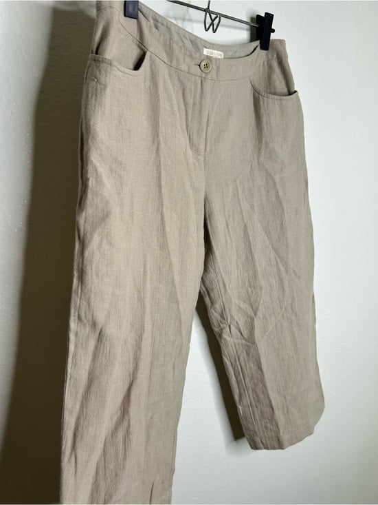 Eileen Fisher Linen Cotton Tan Cropped Wide Leg Capri Pant Medium Petite