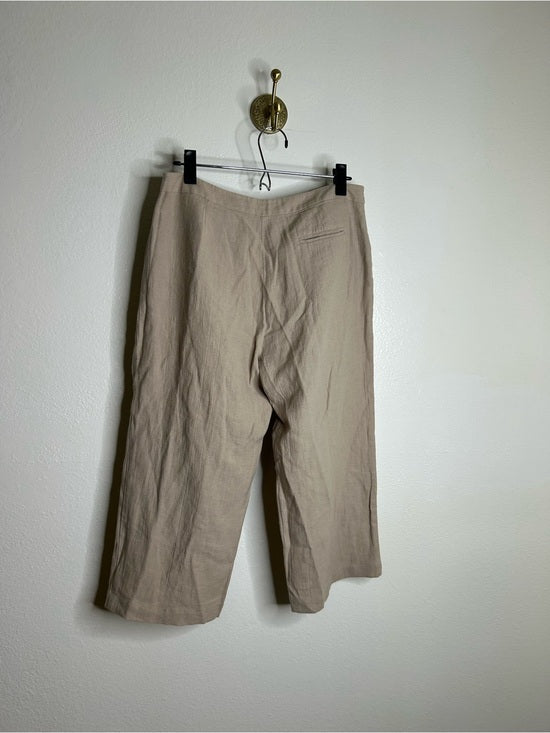 Eileen Fisher Linen Cotton Tan Cropped Wide Leg Capri Pant Medium Petite