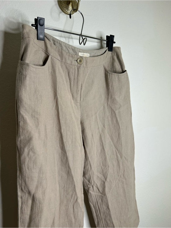 Eileen Fisher Linen Cotton Tan Cropped Wide Leg Capri Pant Medium Petite
