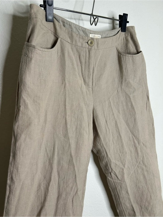 Eileen Fisher Linen Cotton Tan Cropped Wide Leg Capri Pant Medium Petite