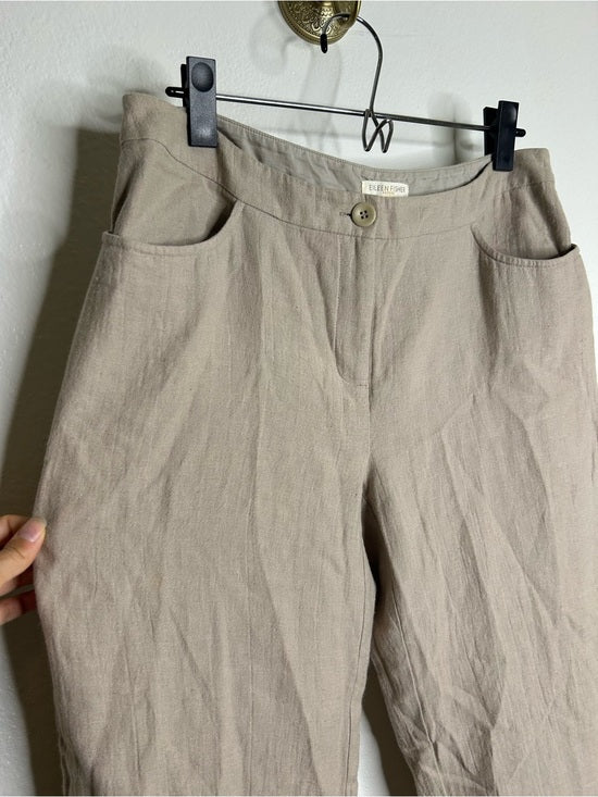 Eileen Fisher Linen Cotton Tan Cropped Wide Leg Capri Pant Medium Petite