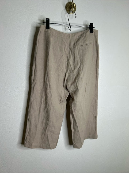 Eileen Fisher Linen Cotton Tan Cropped Wide Leg Capri Pant Medium Petite