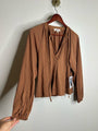 Nation LA 100% Pima Cotton Rust Long Sleeve Slouchy Peasant Blouse Tie Front