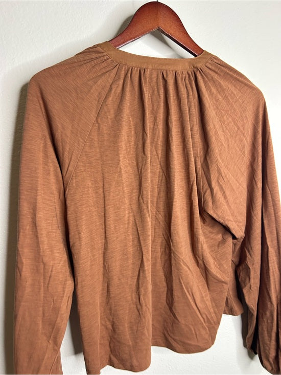 Nation LA 100% Pima Cotton Rust Long Sleeve Slouchy Peasant Blouse Tie Front